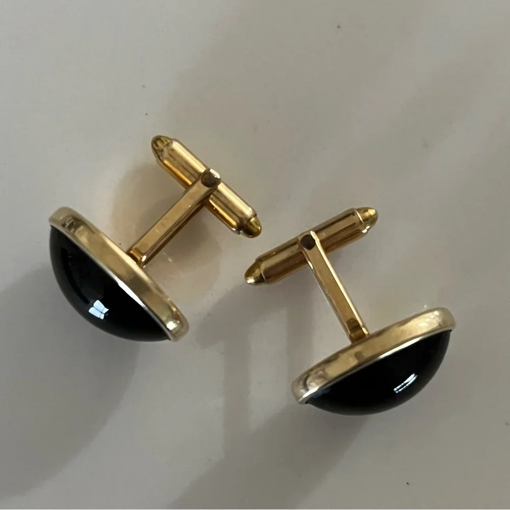 14KT R.G. ROLLED GOLD MCM Cufflinks Black Onyx Oval Cabochon Jewele Kreisler - Picture 4 of 8